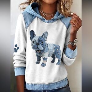 Blue and White Hoodie with French Bulldog “Frenchie” Print Brand New